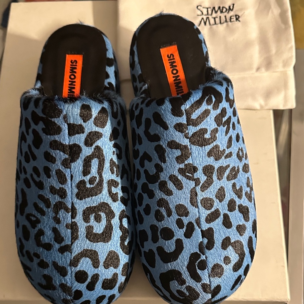Simon Miller Blue and Black Leopard Calf hair Mules - Picture 7 of 8